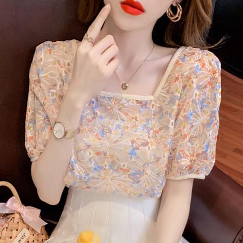 Autumn New 2021 Korean Fashion French Retro Colorful Ruffle Blouse Round Neck Puff Sleeve Pleated Splicing Temperament Casual