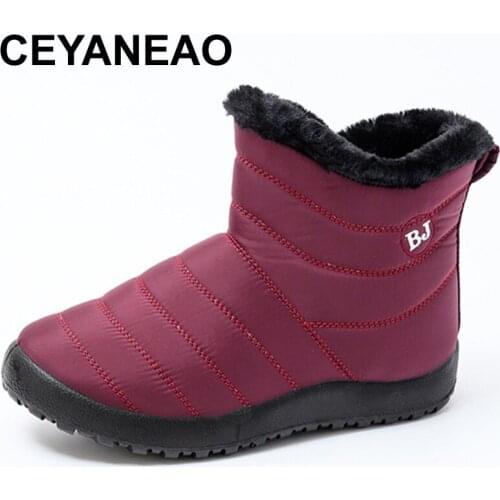 CEYANEAOWomen Snow Boots Ladies Warm Short Plush Ankle Boots Ladies Non Slip Flats Waterproof Shoes Soft Winter Outdoor Comforta