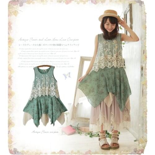 Cute tunique femme print floral crochet mesh embroidery mori girl gothic vintage hippie boho women summer spring tank dress