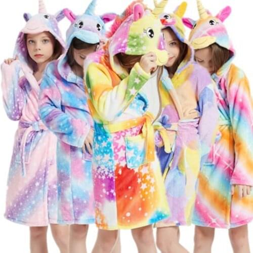 New Winter Unicorn Hooded Robes Children Bathrobes Kids Star Bath Homewear For Boys Girls Pyjamas Nightgown Sleepwear