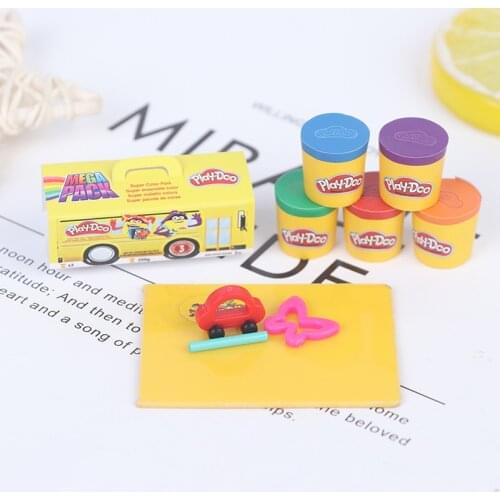 1 Set 1/12 Scale Mini Dollhouse Miniature Crayon Cutting Mat Ruler Scissor for Blyth BJD Stationery Doll House Accessories