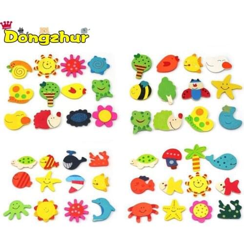 1Pack(12pcs) Wooden Kitchen Fridge Magnet Stickers Decorative Baby Kid Lovely Cartoon Animal Wooden Educational Toy Gifts GF017