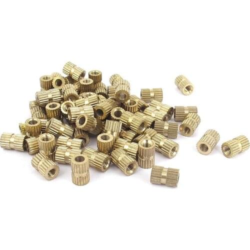 100pcs M3x8mm Stitching Round Metal Endless Screw Thread Insert Dice Brass Tone