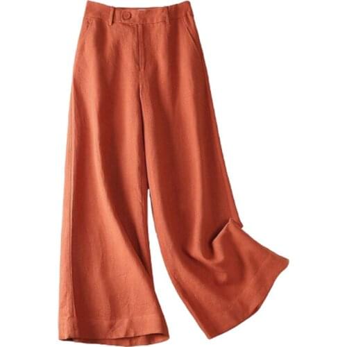 2021 Spring Autumn New Female Cotton and Linen Wide Leg Pants Plus Size 4XL High Waist Loose Straight Pants Solid Women Trousers