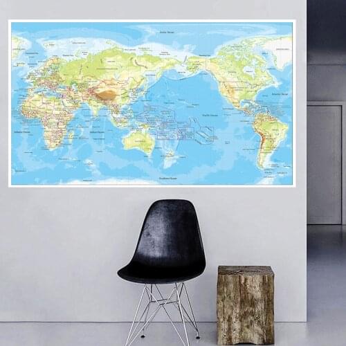 225*150 cm The World Orographic Map Non-woven Canvas Painting Vintage Wall Art Poster Home Decoration School Supplies In English