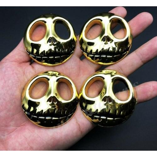 4x Gold Metal 3D Jack Skellington Skull Pumpkin Face Car Emblem Badge Sticker