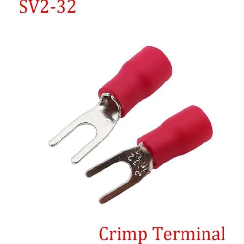 50/100Pcs SV2-32 Crimp Terminal Insulated Fork Spade Wire Connectors SV2-32 U Type Electrical Crimp Terminal for 22-10AWG