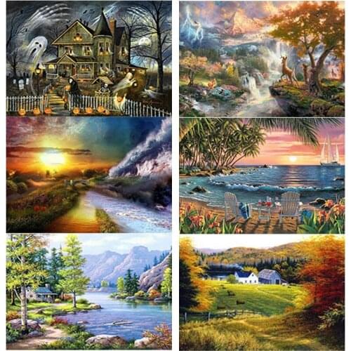 5D DIY Diamond Painting Full Square Round Drill Landscape Diamond Embroidery Sunset Cross Stitch Crafts Manual Home Decor Gift