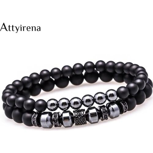 Charms bracelets natural hematite stone bracelets bangles Micro inlay zircon Round Stopper beads bracelet men jewelry gifts