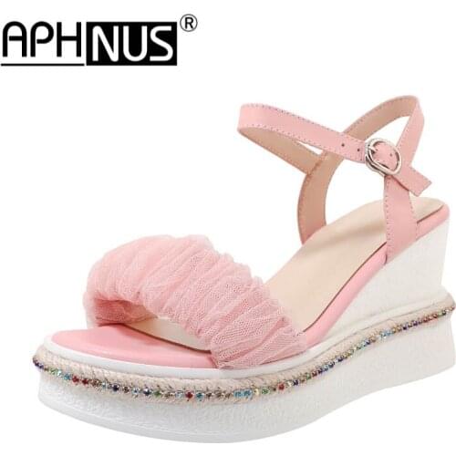 APHNUS Womens Sandals Trifle Platforms Wedges Mid High Heels Pumps Woman 2021 Shoes For Women New Open Toe
