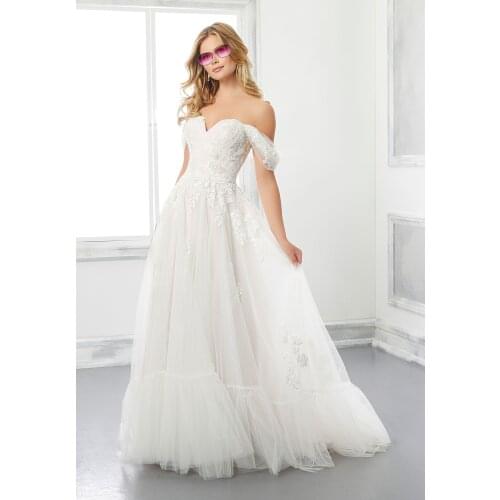 Glitter Beach Wedding Dress 2020 off Shoulder Boho Bridal Womens Dress Ivory tulle Appliques Sweetheart Beading Custom Size