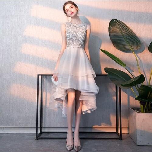 Sparkle Crystal Sequin Beaded Short Cocktail Dresses Asymmetric bottom Gray Homecoming Dress Sexy Shiny Mini Prom Gown robe de c