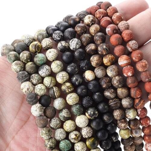 8mm Old Matte Agates Natural Stone Bead Round Loose Spacer Beads for Jewelry Making Diy Bracelet Necklace Charm Accessories