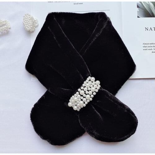 Black Soft Japan Pearl Faux Fur Scarf Women Winter Fashion Thick Warm Neck Collar Scarves 2021 New Ladies Women Girl Accessories