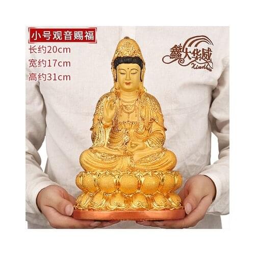 HOT SALE # large # GOOD figure of Buddha # Home family Bless Safe good luck Buddha -Asia gold GUAN YIN Buddha Lotus art statue
