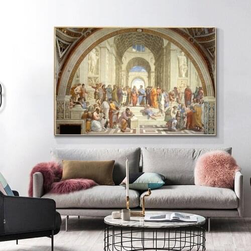 Famous Painting Art School of Athens By Raphael Oil on Canvas Painting Art Poster and Print Wall Art Pictures for Living Room