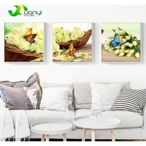 3 Piece Rose Flower Painting Modern Home Decor Wall Picture Flower Painting For living Room Wall Decor Home Cuadros Unframed