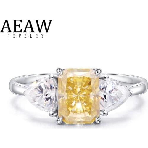 3.0ctw Yellow Radiant Cut Moissanite Engagement Band Three-Stone Ring Real Solid 14K White Gold Or Silver 925 Gift