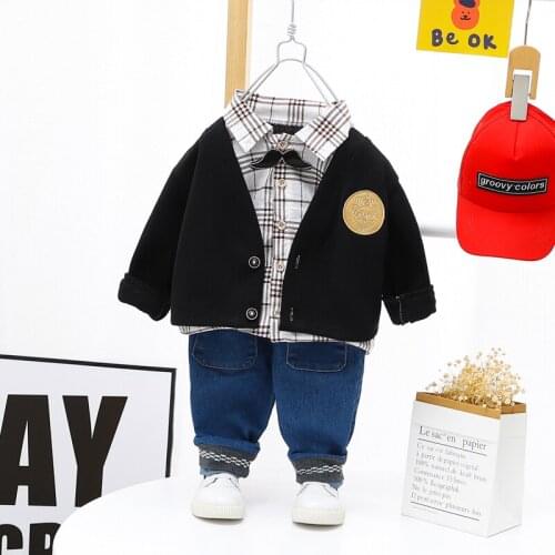 LISUNNY Boys Baby Clothing Sets 2021 Spring Children Clothes Lapel Plaid Tops Pants Toddler Infant Kids Casual Costume