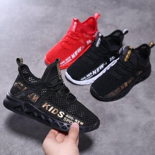Black Kids Running Sneakers Mesh Tennis Sport Shoes for Boys Lightweight Children Casual Walking Shoes Breathable Girls Sneakers