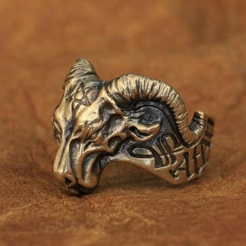 LINSION Brass Satan Argali Ring High Detail Mens Biker Rock Punk Jewelry BR272 US Size 7~15
