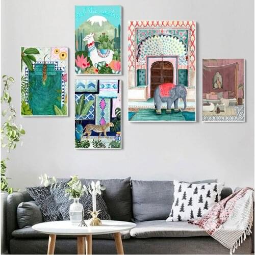 Morocco Cheetah llama Leopard Jungle Nordic Posters And Prints Wall Art Canvas Painting Wall Pictures For Living Room Home Decor