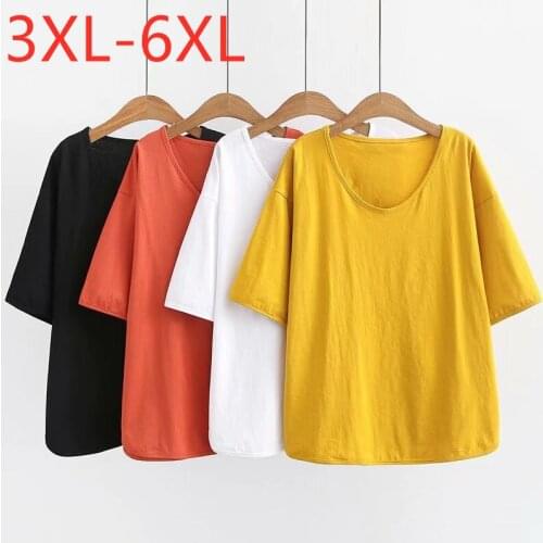 New 2021 Ladies Summer Plus Size Tops For Women Large Short Sleeve Loose Cotton Yellow White O-neck T-Shirt 3XL 4XL 5XL 6XL