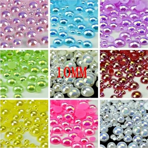 New Design Free Shipping Size 10mm AB Color 500Pcs/lot Imitation Pearls Half Round Flatback Beads DIY Decoration