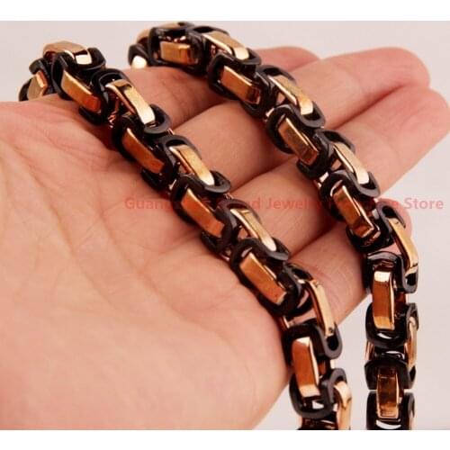 Charming 7-40'' Choosing 8mm Mens Jewelry Black &Rose Gold 316L Stainless Steel Byzantine Box Chain Necklace Handmade