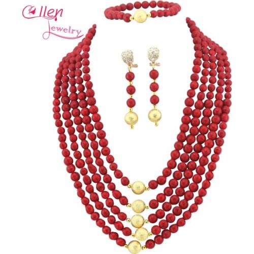Orange African Jewelry Set Nigerian African Wedding Beads Jewelry Set Beads Necklace Set W6747