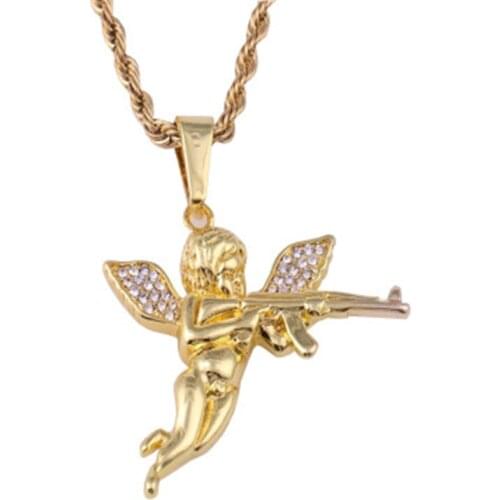 New pattern Boy Cherub Wings Pendant Necklace Shoot Cupid Love God Gold Color Hip-hop Male Charm Collar Long Chain