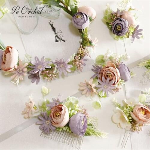 PEORCHID Purple Bride Headband Epingle Cheveux Mariage Bridal Hair Flowers Comb Decoration Wedding Hairstyle Accessoires