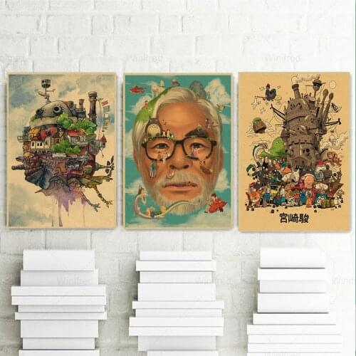 Poster Comic Howls Moving Castle Retro Art Picture Decor Canvas Painting Bars Cafe Wall Decor Cartoon Bedroom Home Decor