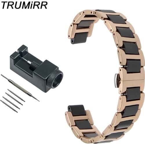 Ceramic + Stainless Steel Watch Band 11 x 18mm 12 x 20mm 12 x 22mm Convex Wrist Strap Butterfly Buckle Bracelet + Link Remover