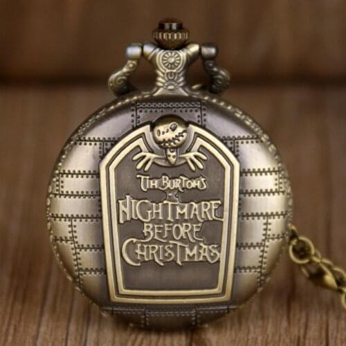 New Fashion Bronze Pocket Watches Night Mare Design Quartz Pocket Watch Fob Chain Dropshipping for Women Men TD2051