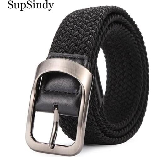 SupSindy fashion Men Women jeans belts Canvas Plain Webbing Metal Pin Buckle nylon Woven Stretch luxury brand belts elast