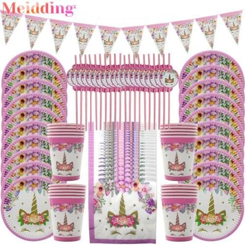 81pcs/set Kids Birthday Decoration Unicorn Party Supplies Paper Cups Napkins Plate Straw Baby Shower Girl Wedding Party Decor
