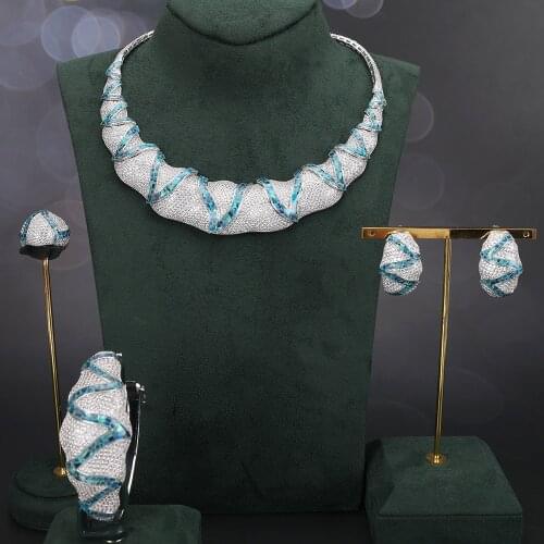 TIRIM 4pcs Big sets Cubic zircon 5 colors broken shells Drip oil Ring Bangle Earring Necklace luxury wedding bridal jewelry