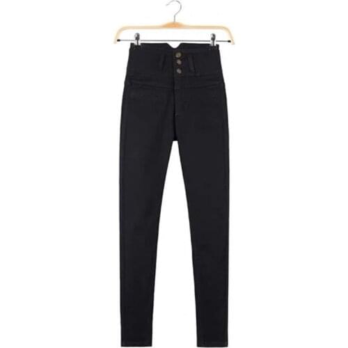 Korean Jean Trouser Womans Jeans Winter Warm Elastic Plus Size Pencil Pants High Waist Black Jeans Boyfriends Mom Jeans Vintage