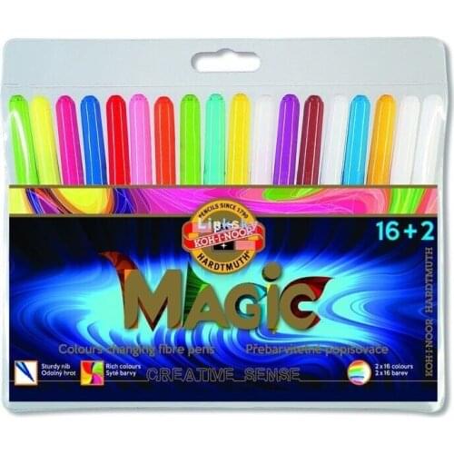 MAGIC Marker Set 10+2 /16+2 Fibrepens KOH-I-NOOR Color Changing Fibre Pens Brush Fibrepen,for School Kids and Children