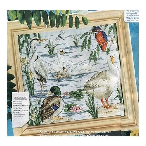 Fishxx Cross Stitch,C456scenery[lake]white goose duck,waterfowl,soluble printing,100% accurate pattern,11CT,Need to embroidery