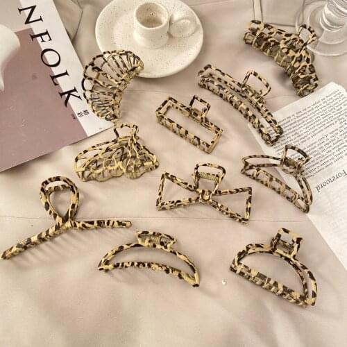 High Quality leopard Metal Geometric Hair Claws Girls Women Hair Jewelry Charm Big Crab Clip Wedding Hair Accessories