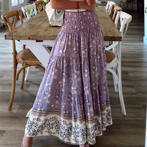 Bohemian floral print beach skirt women 2020 autumn winter long skirt casual A-line flower maxi skirts purple faldas mujer