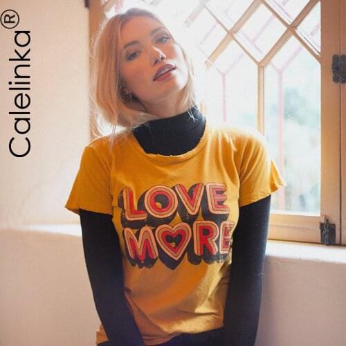 Calelinka Love More Women Plus Size Loose Cotton Women Tees Short Sleeve Graphic Vintage Shirt Round Neck 70s 80s Tumblr T shirt
