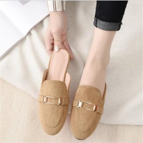 Wholesale Autumn Womens Lazy Toe-covered Slippers Woman Mules Shoes Business Flock Ladies Sandals Outside Female Slides Big 43