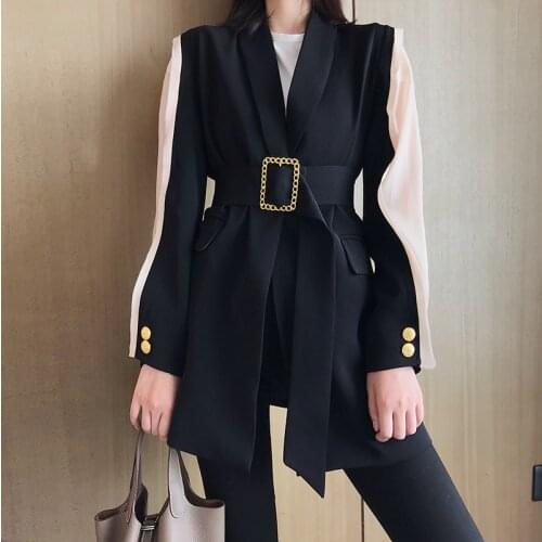 2021 New High Quality Spring Autumn Fashion Blazer Jacket Women Patchwork Belted Style Runway Blazers Coat Ladies Outwear