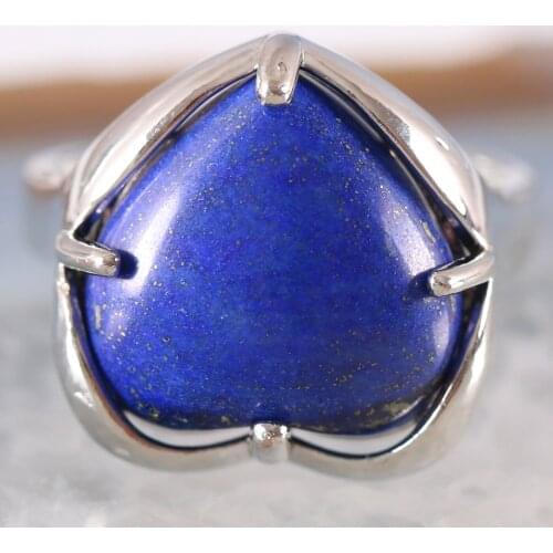 Finger Ring For Woman Natural Stone Gem Heart Beaded Ring Blue Lapis Resizable Ring Jewelry Gift 1Pcs Z405