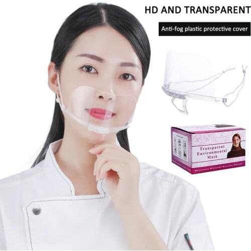 1/10 PET Mouth Mask Sheild Transparent Unisex Waterproof Face Mask Mouth ReusableTransparent Plastic Mask For Hotel Chef Mask