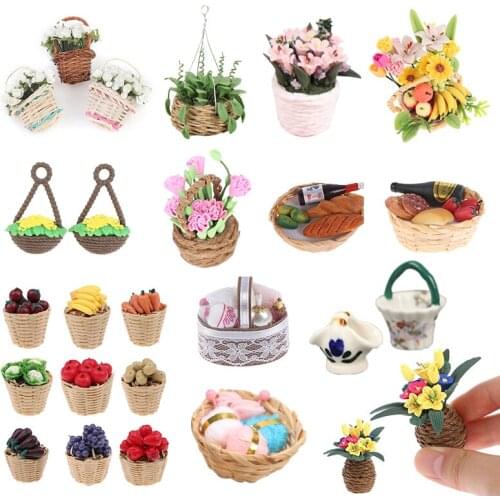 1/12 Dollhouse Miniature Accessories Mini Potted Plant Basket Flower Simulation Green Plant Model Toy Doll House Furniture Decor