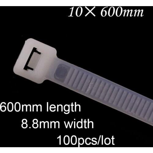 100pcs Nylon Cable Tie 10*600mm White/ Black Color Self-locking Plastic Wire Zip Tie 8.8mm width High quality
